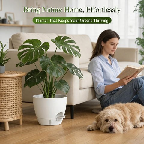 KUGAZ maceta con monstera en salón optimizando uso interior