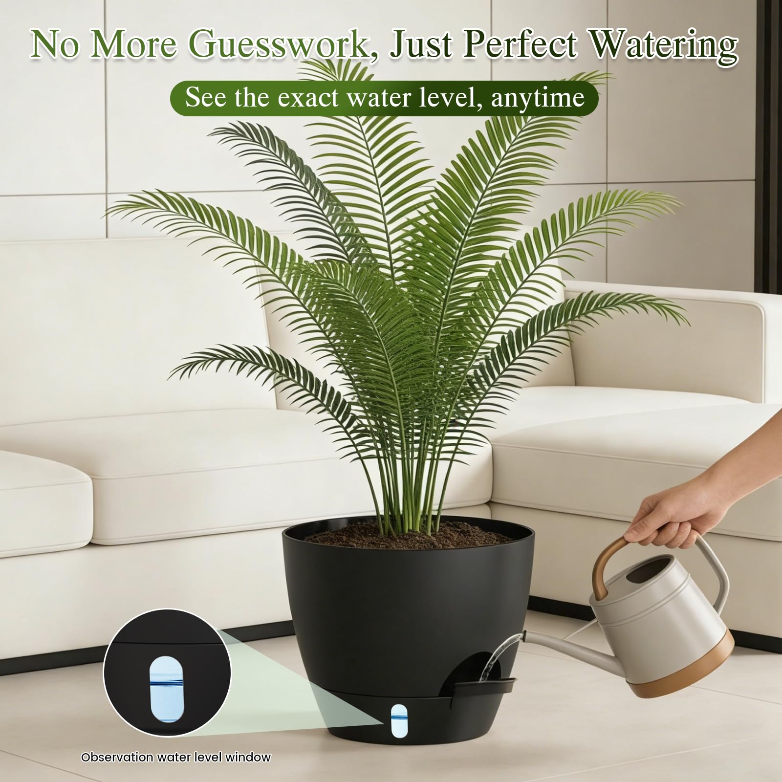 KUGAZ maceta colocada en salón con planta grande para inspiración decorativa