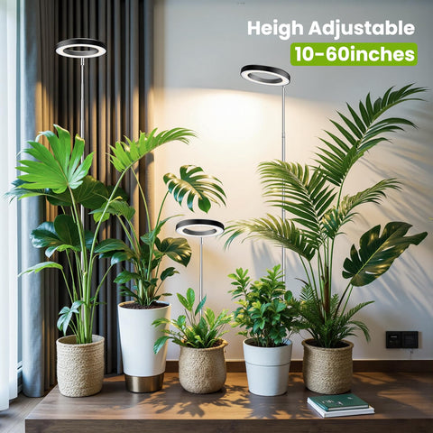 Kullsinss lámpara en uso iluminando planta alta, mejora crecimiento y aspecto