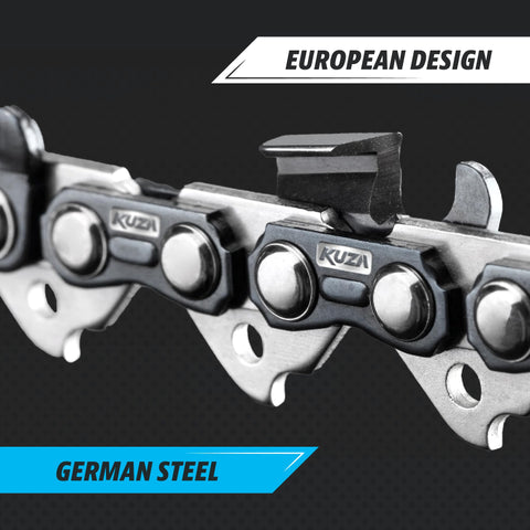 KUZA cadena instalada en motosierra cortando ramas con control