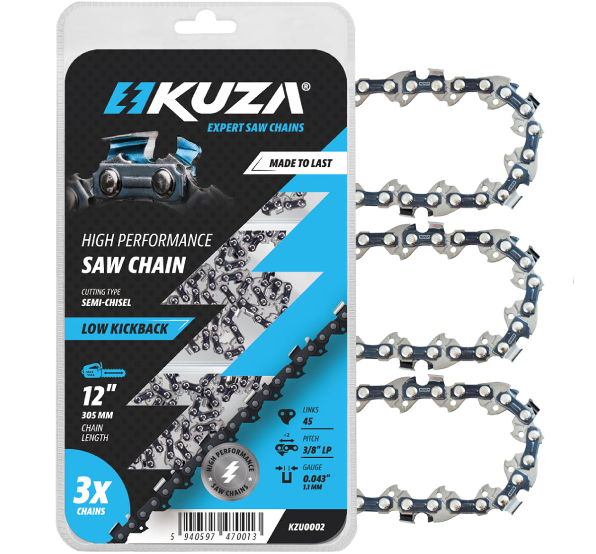 KUZA paquete frontal de 3 cadenas mostrando compatibilidad y ahorro