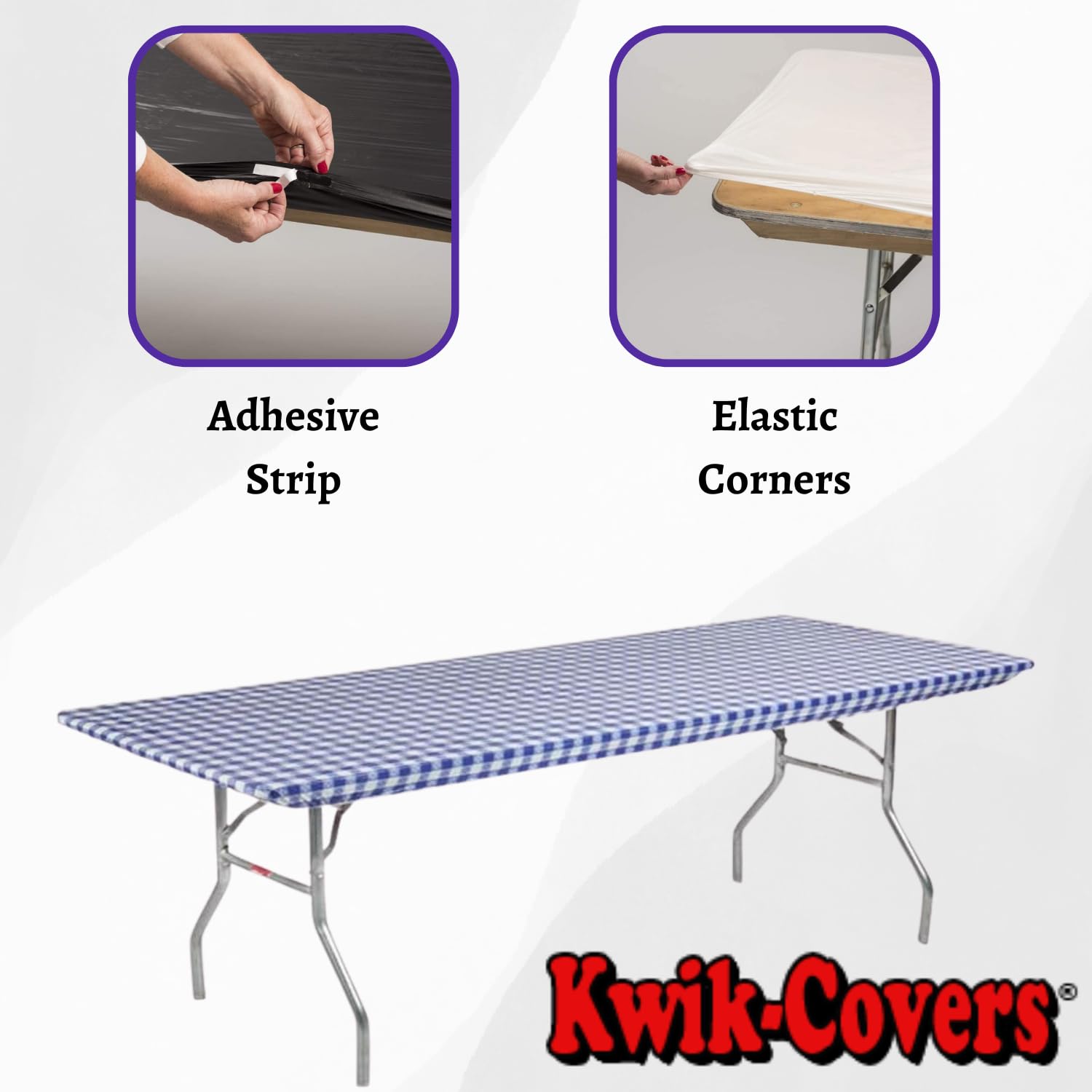Kwik-Covers cinta adhesiva lateral mostrando fijación extra contra viento