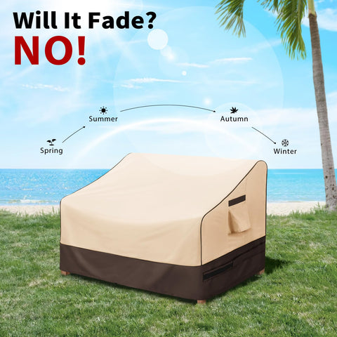 KylinLucky funda colocada sobre sofá de patio mostrando protección
