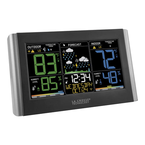 La Crosse Technology sensor exterior inalámbrico junto a plantas, mide temperatura exterior