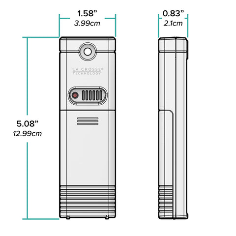 La Crosse sensor junto a una mano para comparar tamaño compacto