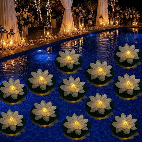 LACGO flor loto frontal mostrando diseño realista y luz cálida