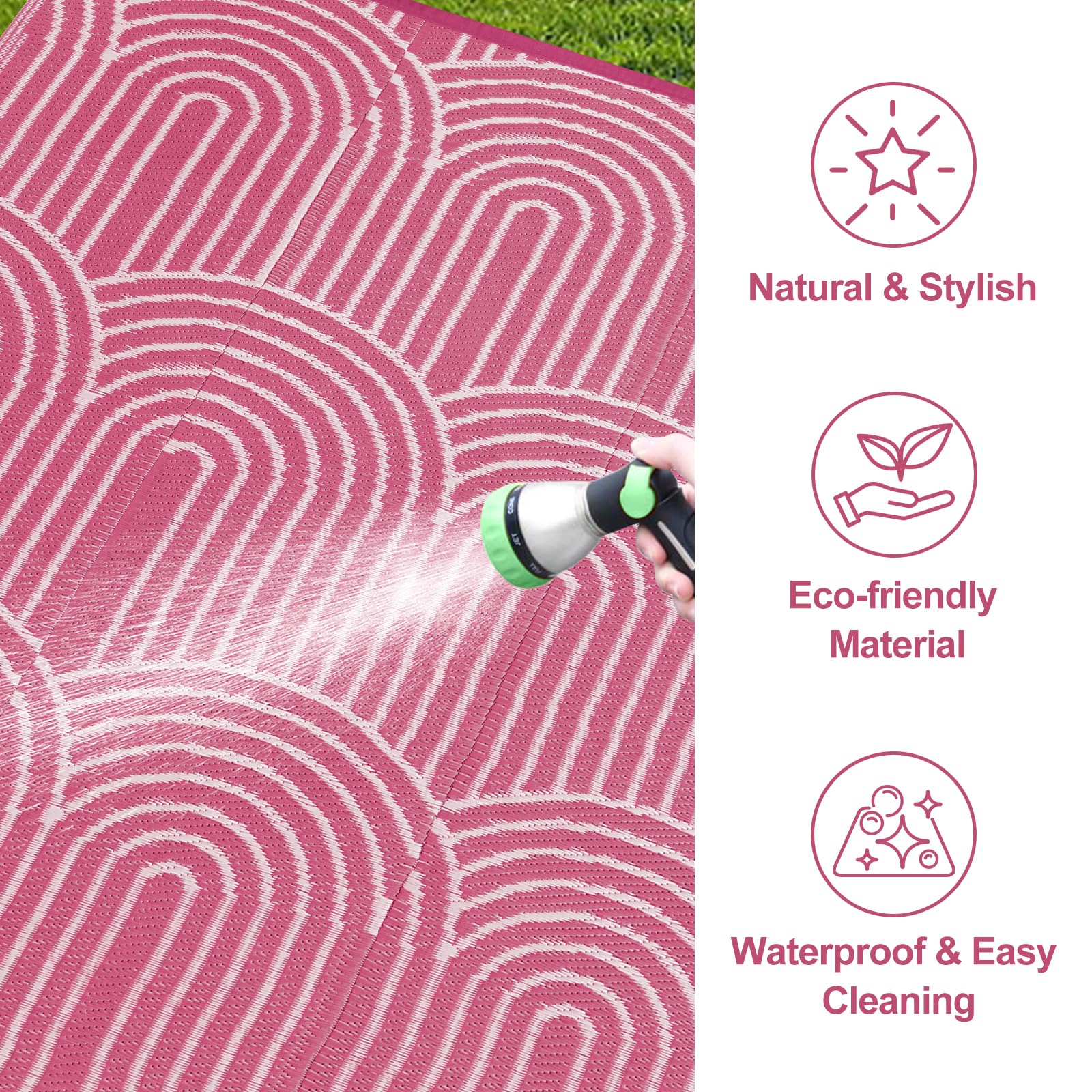 Lahome alfombra en patio creando zona cómoda y resistente