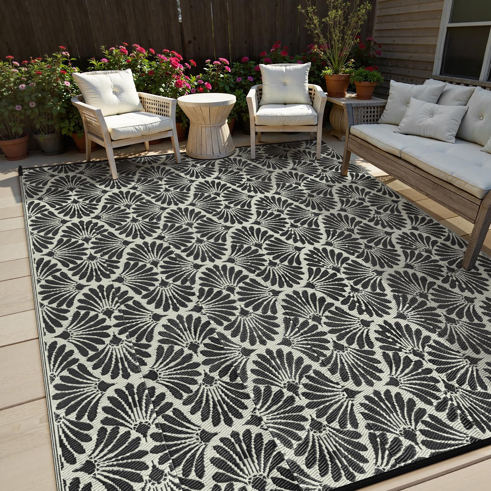 Lahome alfombra exterior frontal mostrando diseño boho y durabilidad