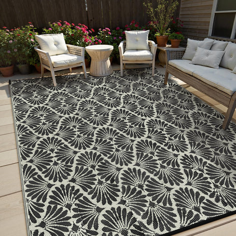 Lahome alfombra exterior frontal mostrando diseño boho y durabilidad