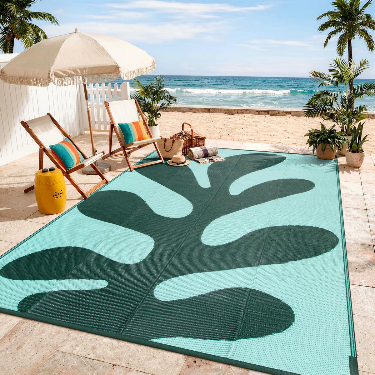 Lahome alfombra exterior frontal mostrando diseño y colores vivos, protege superficies