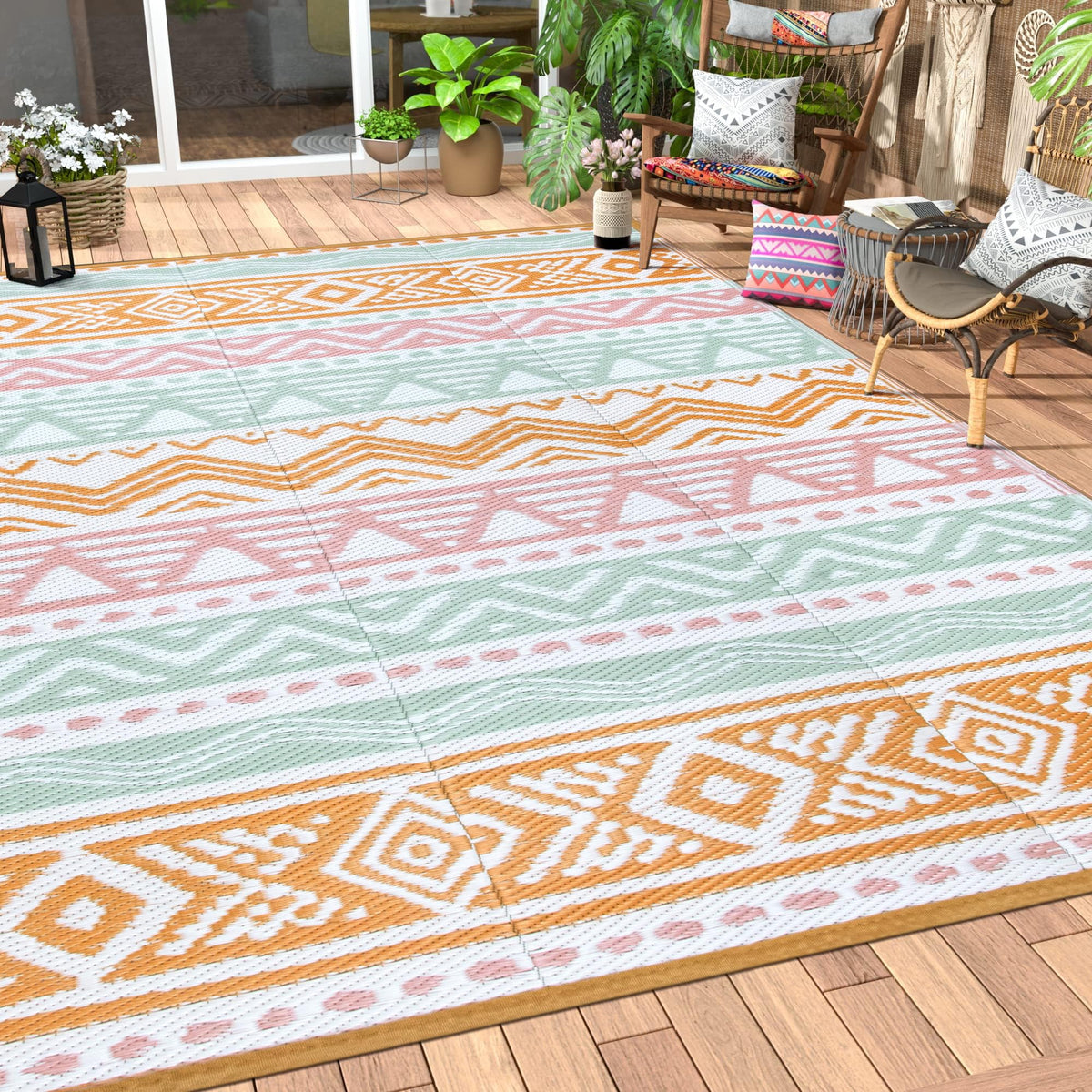 Lahome alfombra exterior frontal mostrando diseño y tamaño, ideal para patio