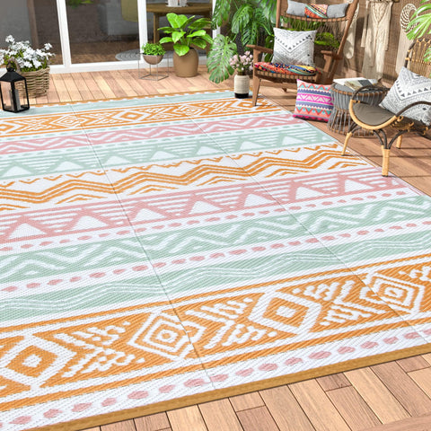 Lahome alfombra exterior frontal mostrando diseño y tamaño, ideal para patio