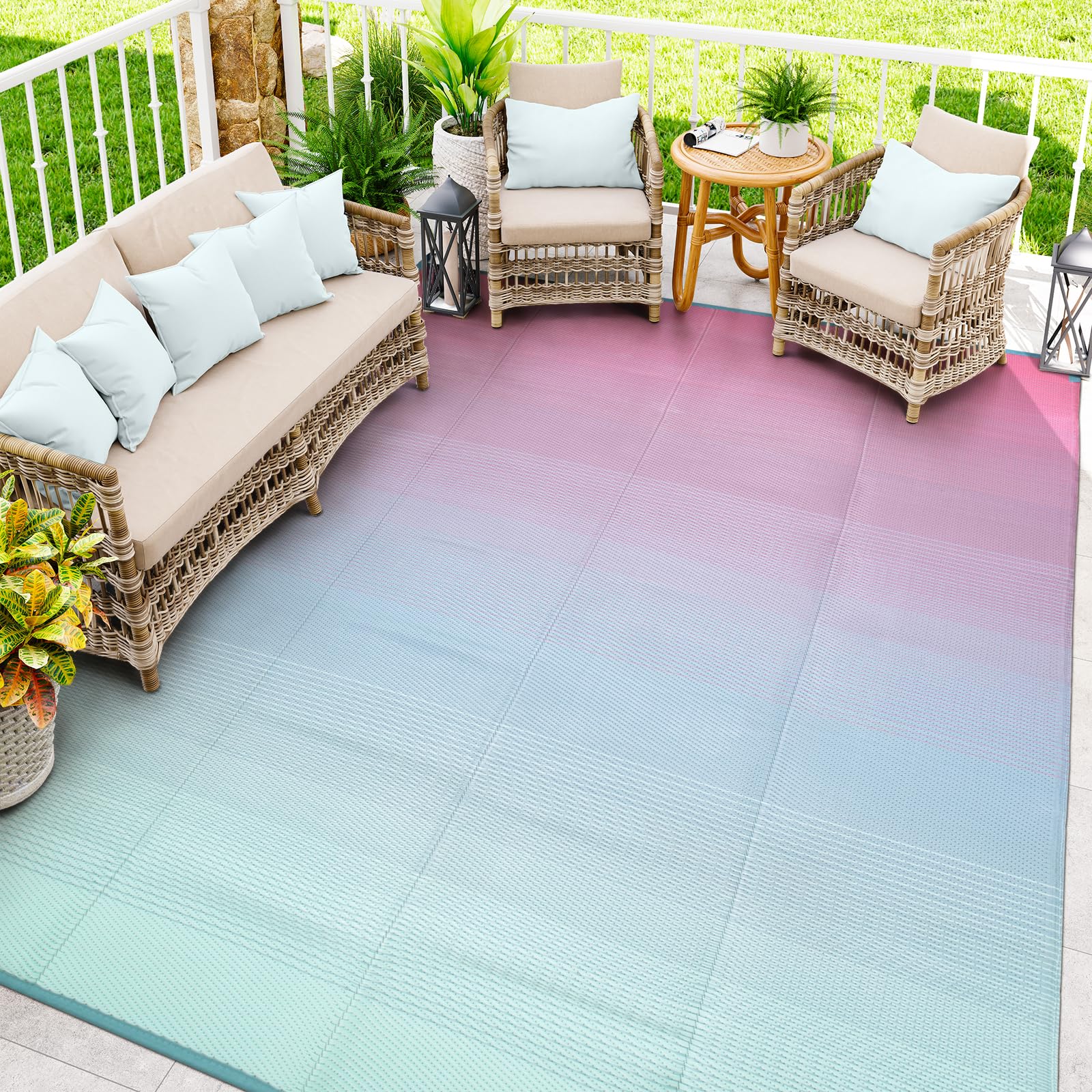 Lahome alfombra exterior frontal mostrando diseño degradado y color