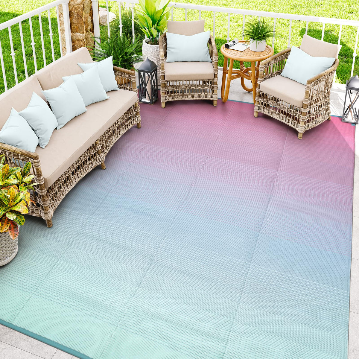 Lahome alfombra exterior frontal mostrando diseño degradado y color