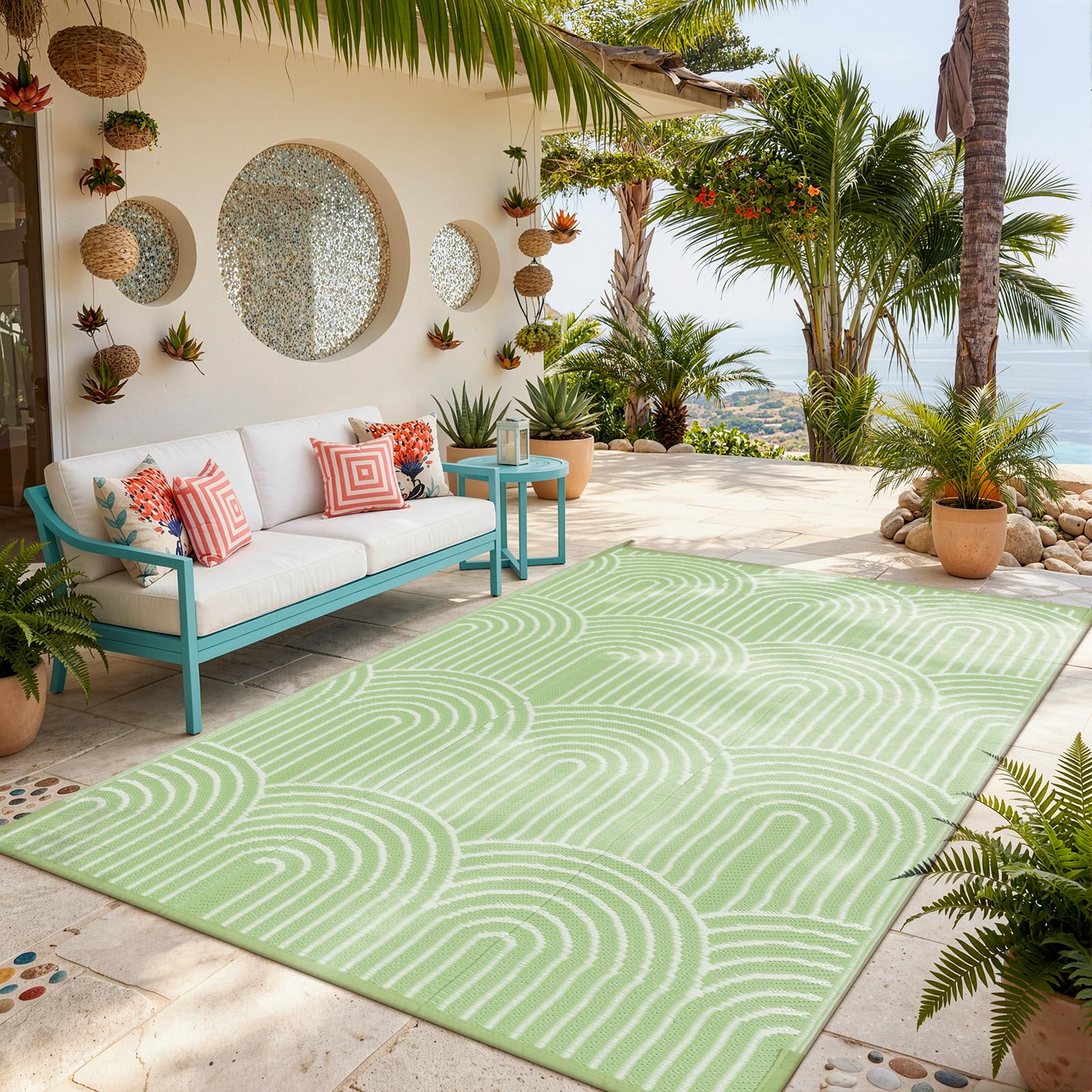 Lahome alfombra exterior frontal mostrando colores vibrantes y protección