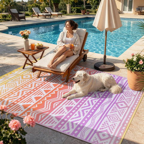 Lahome vista frontal de la alfombra exterior mostrando diseño resistente y ahorro de espacio