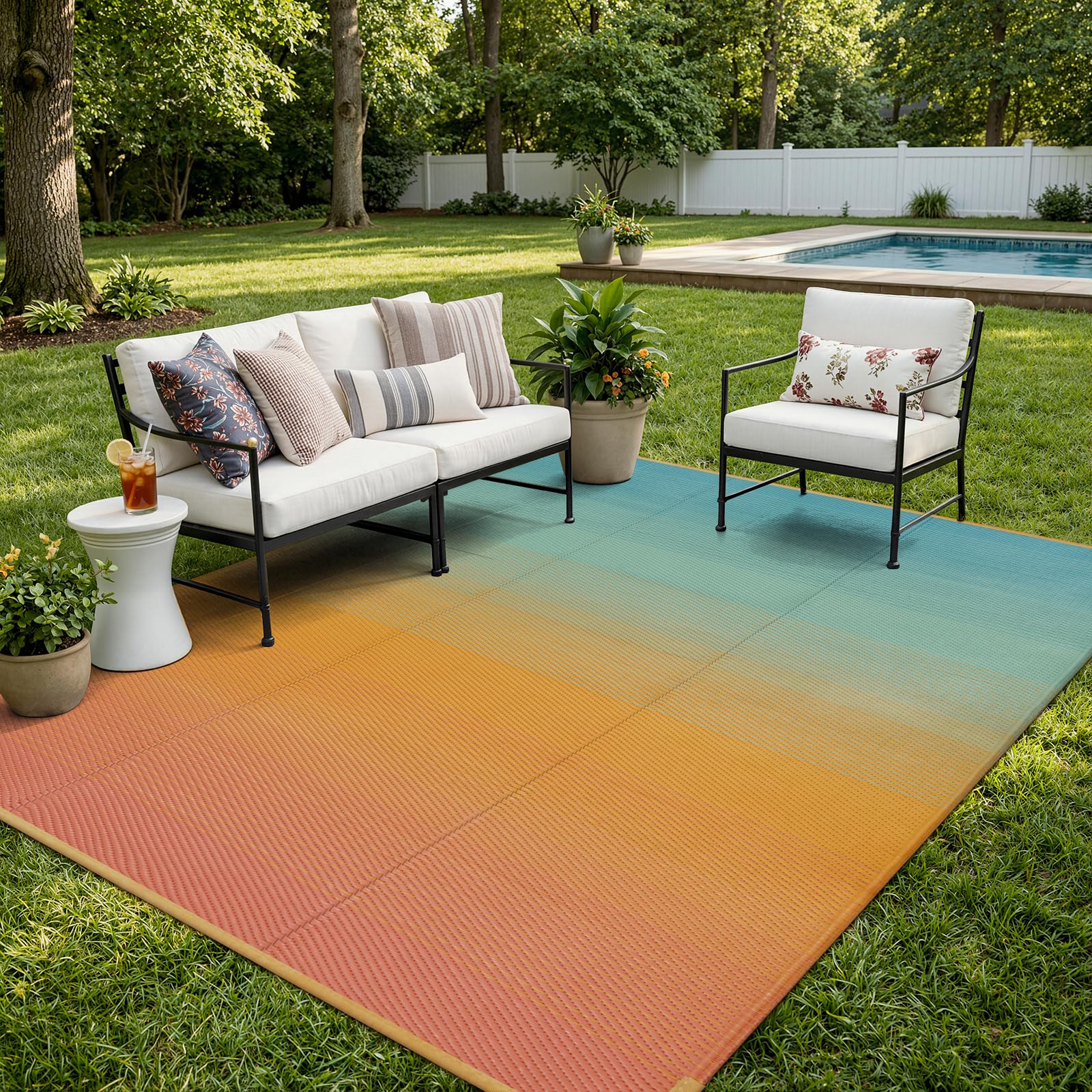 Lahome vista frontal de la alfombra 8x10, gran cobertura para patio