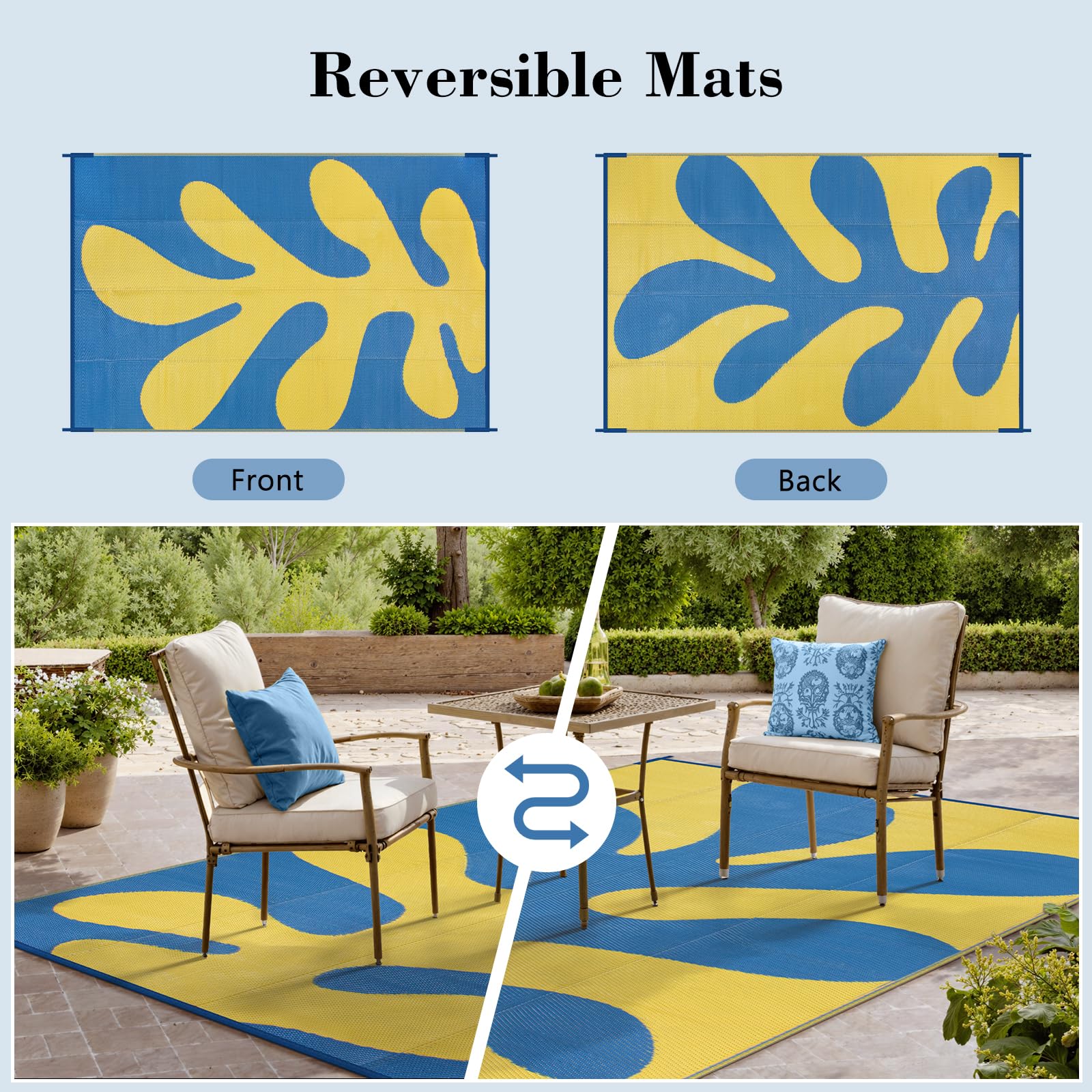 Lahome alfombra Ocean Coral en uso en patio ofreciendo protección impermeable