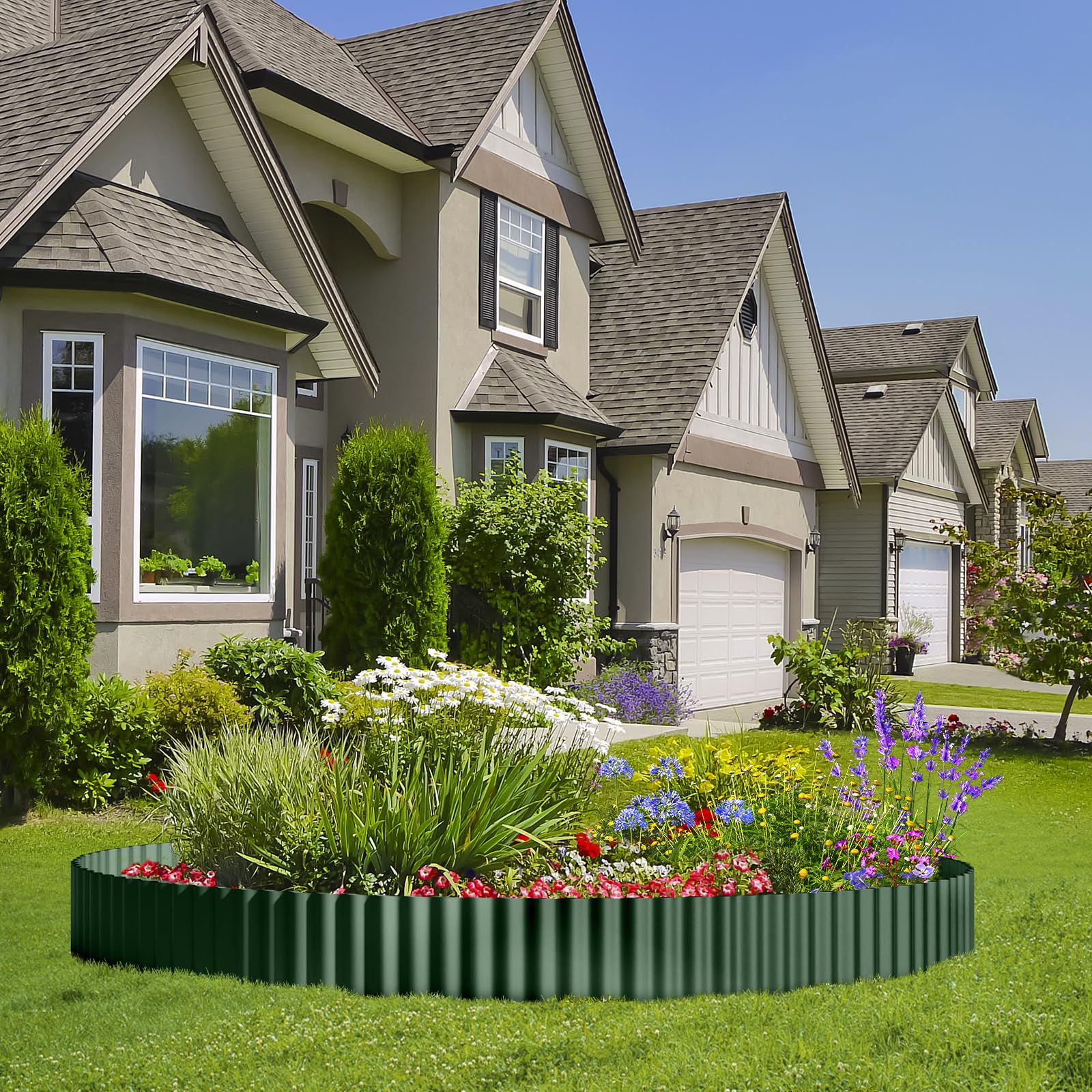 Land Guard borde instalado en un parterre separando césped y macizos, facilita mantenimiento