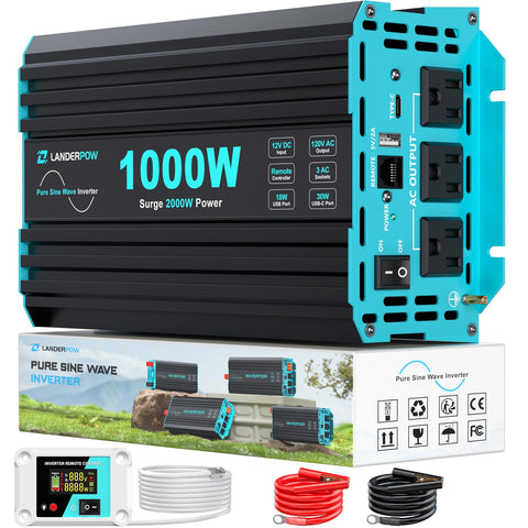 LANDERPOW vista frontal del inversor, energía estable para equipo móvil