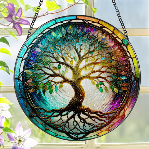 LAOWEIKI vista frontal del colgante Árbol de la Vida mostrando colores vibrantes y diseño