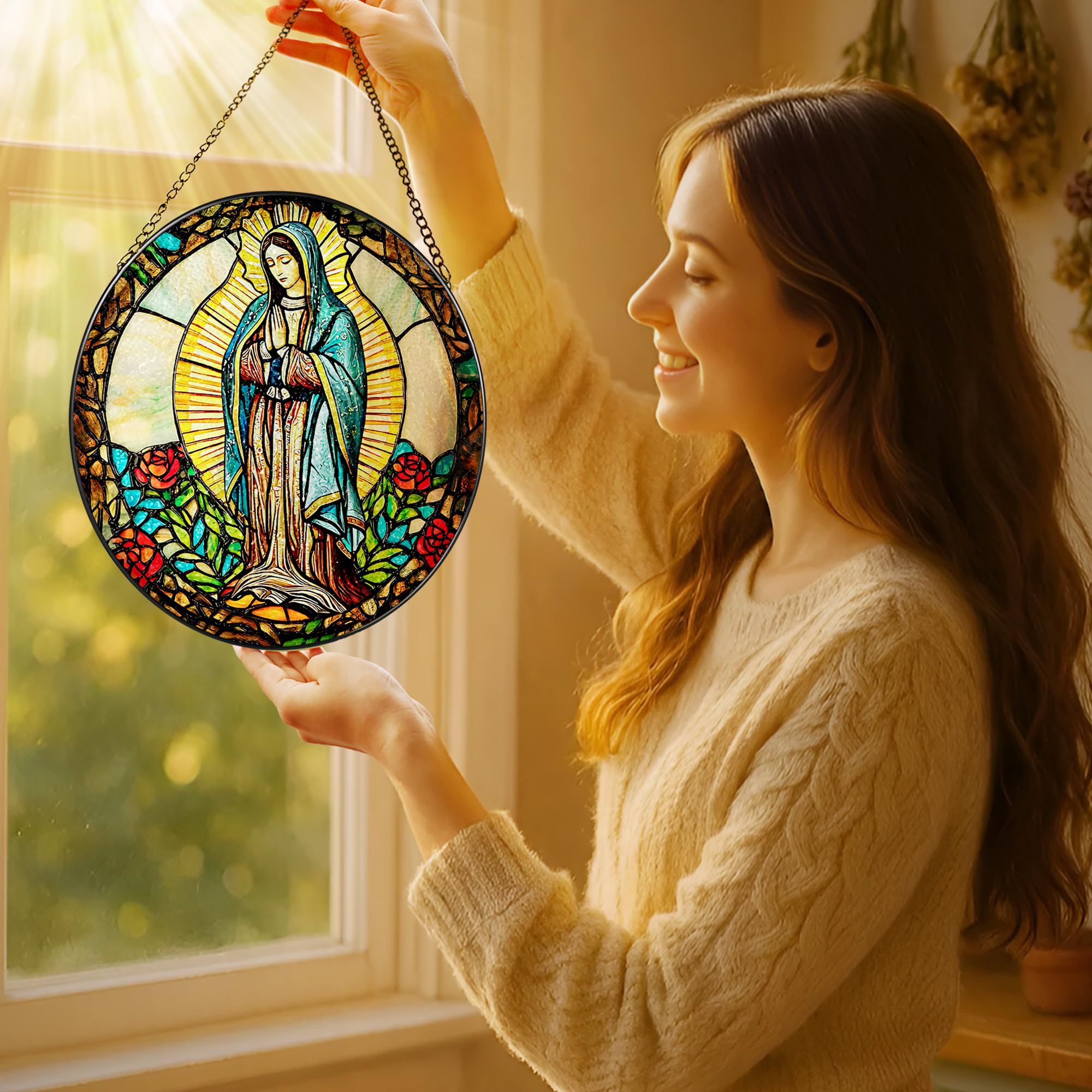LAOWEIKI colgante en ventana muestra efecto de luz y ambiente cálido