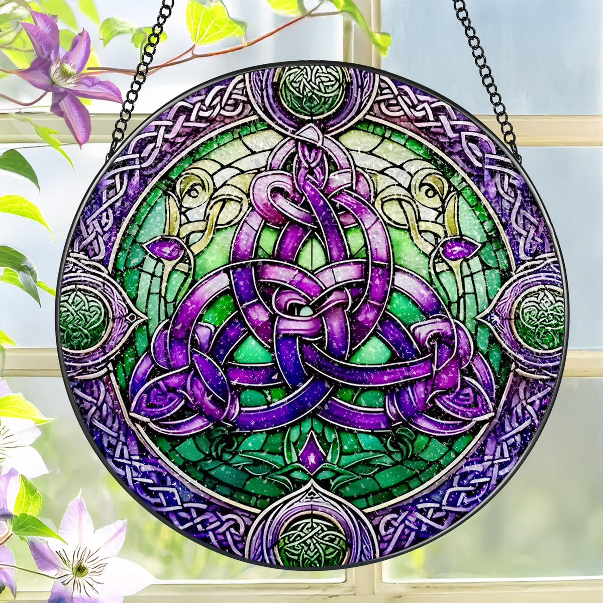 LAOWEIKI colgante vitral frontal mostrando colores vibrantes y diseño