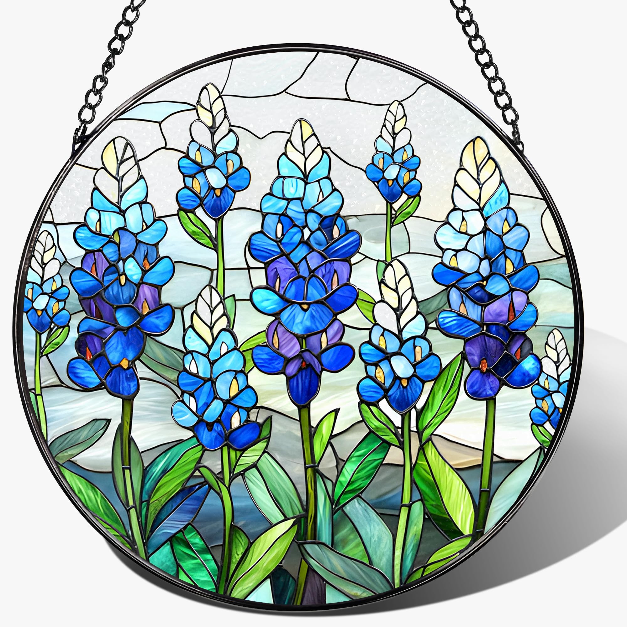 LAOWEIKI vista frontal del sun catcher Texas Bluebonnet con colores vivos