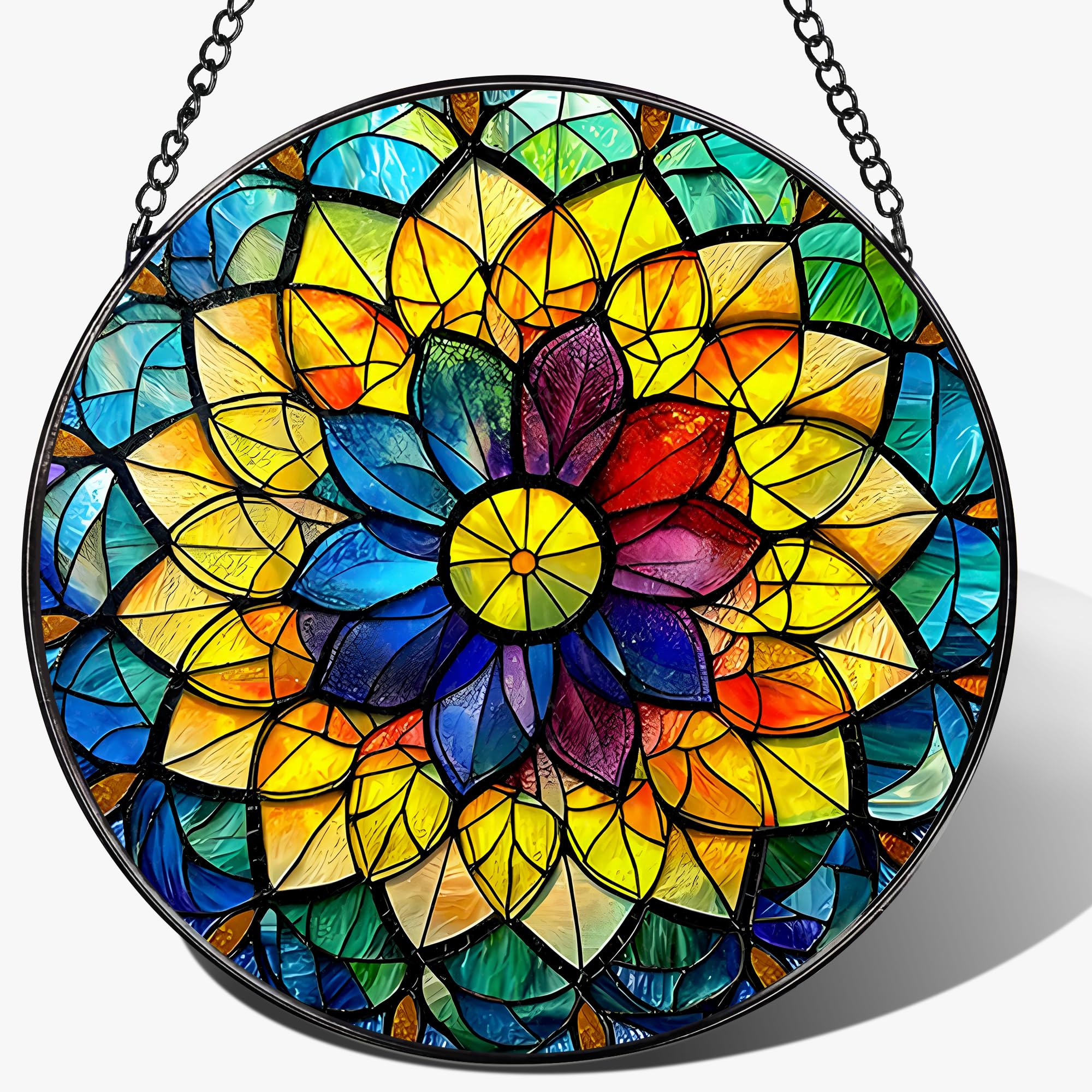 LAOWEIKI colgante frontal mandala mostrando colores vivos y diseño