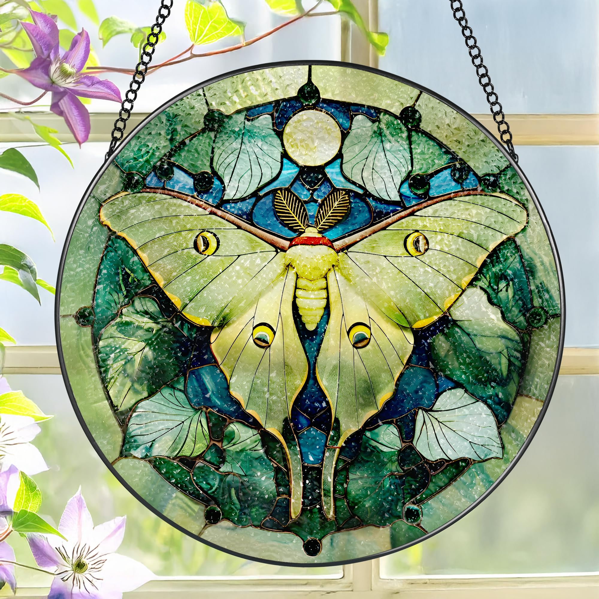 LAOWEIKI vista frontal del suncatcher con colores vivos que decoran