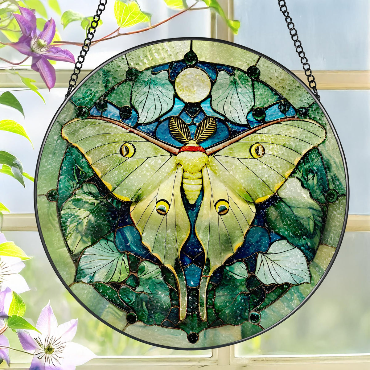 LAOWEIKI vista frontal del suncatcher con colores vivos que decoran