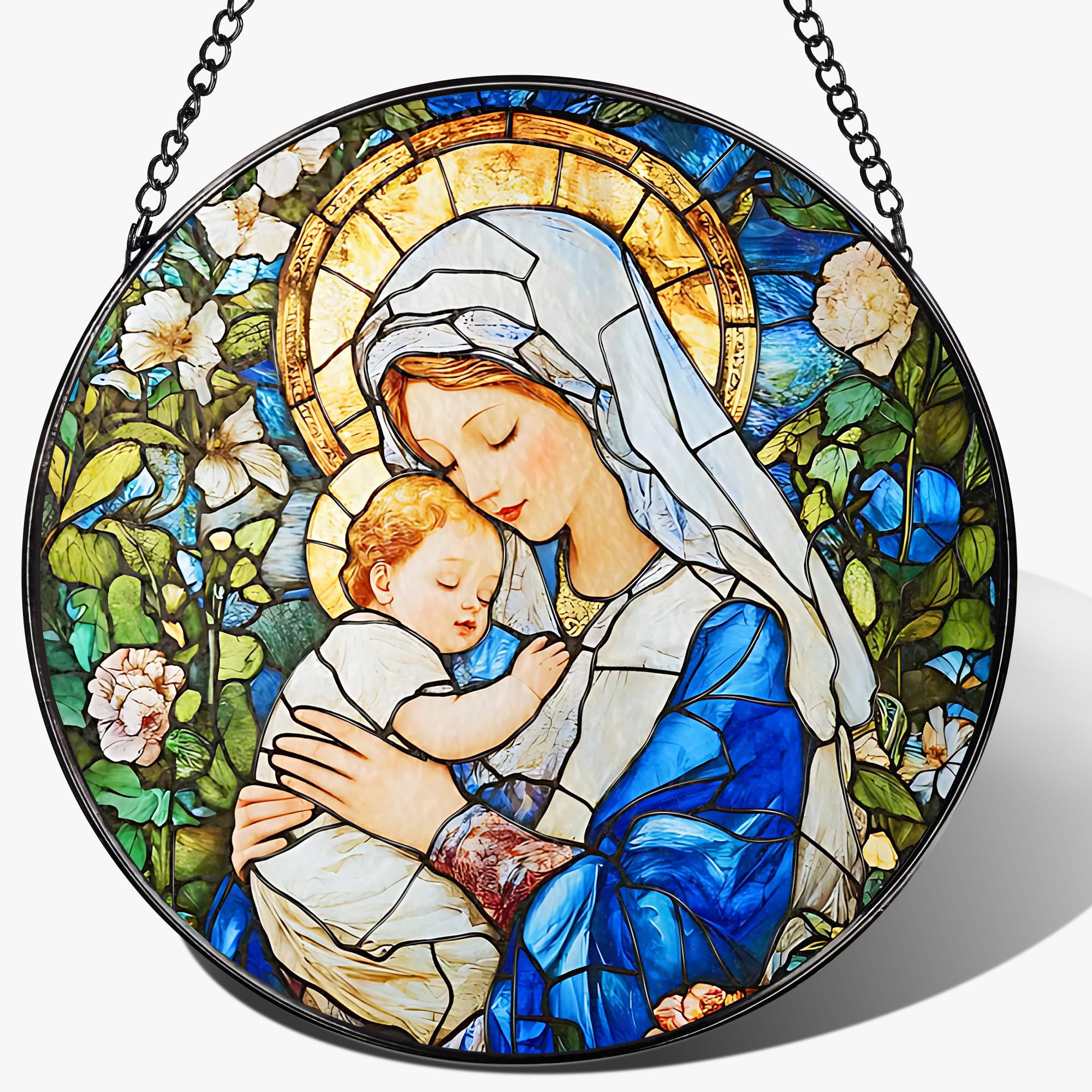 LAOWEIKI imagen frontal de Virgen María mostrando devoción y color