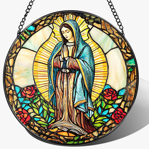 LAOWEIKI vista frontal del vitral Virgen Guadalupe aporta devoción y color