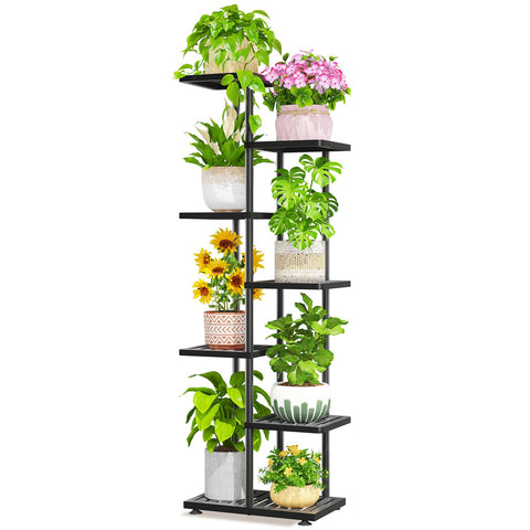 LASZOLA vista frontal del soporte de 6 niveles con plantas, exhibición ordenada