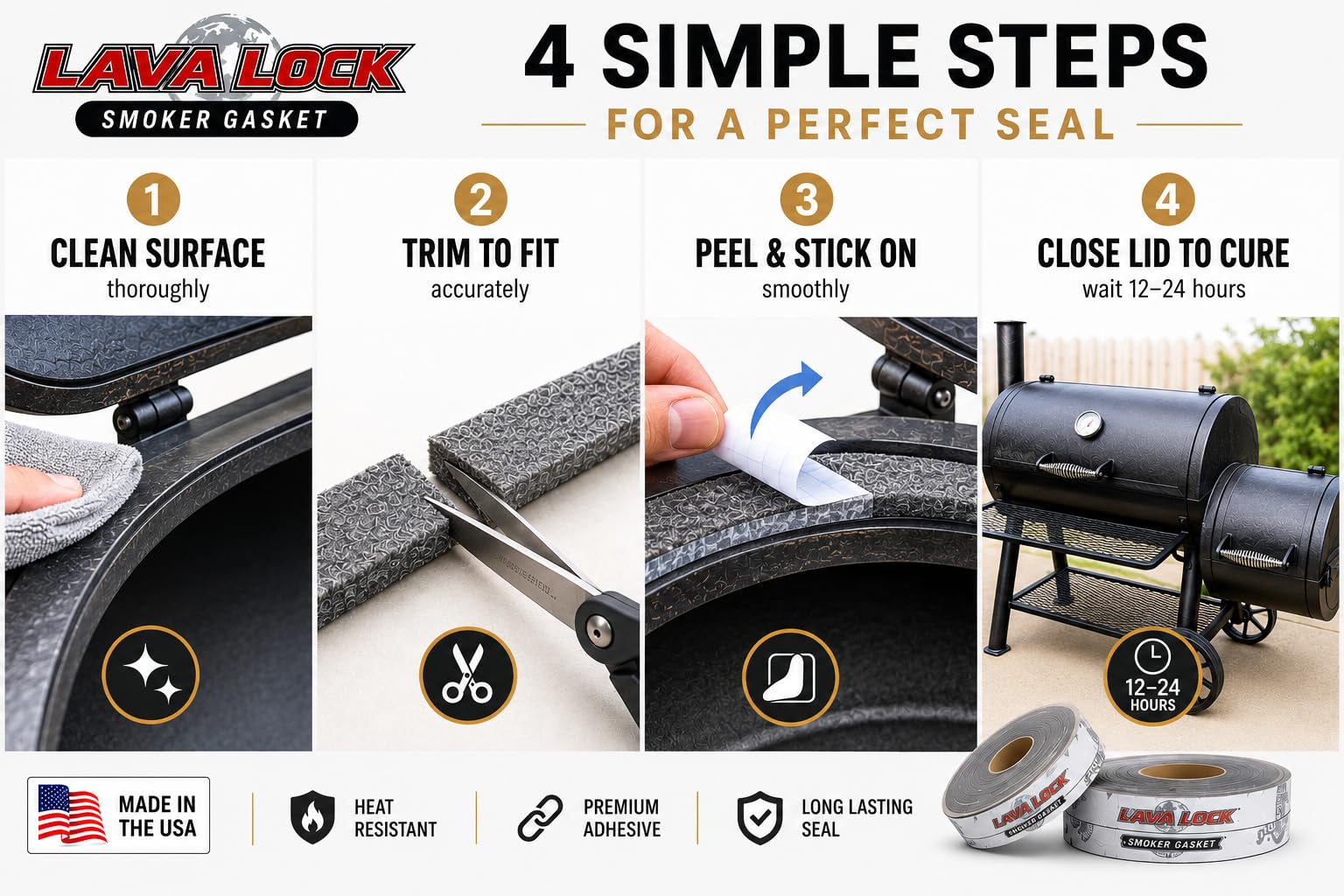 LavaLock rollo extendido 15 ft mostrando longitud útil para múltiples reparaciones