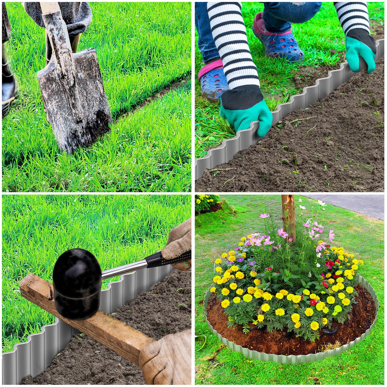 LAVEVE bordillo instalado en jardín separando césped y mulch, facilita mantenimiento