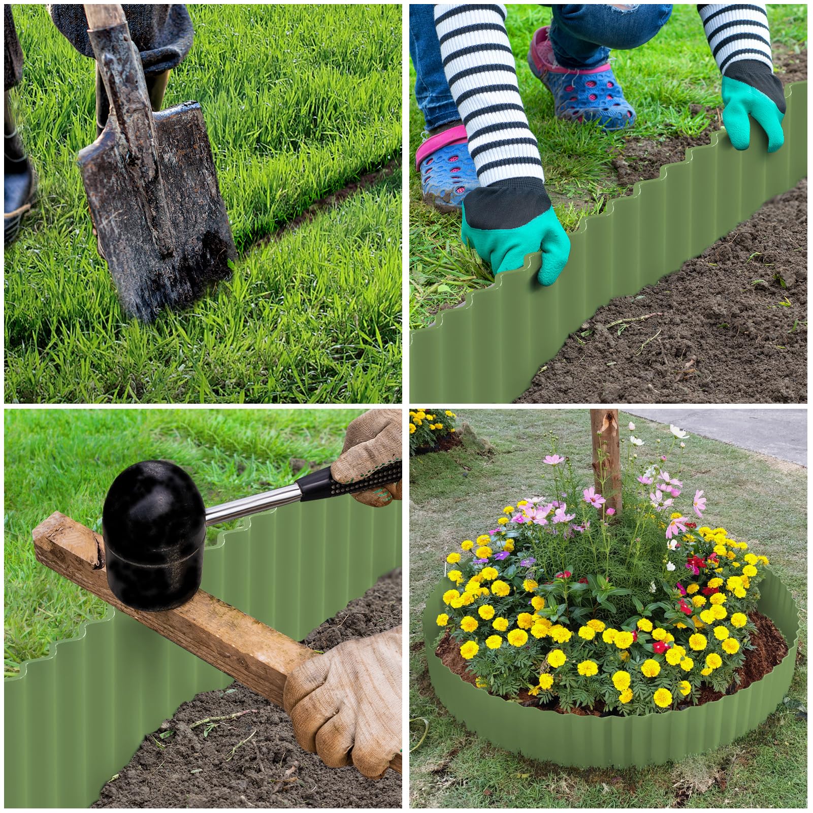 LAVEVE bordillo instalado en parterre separando césped y mulching, orden visual