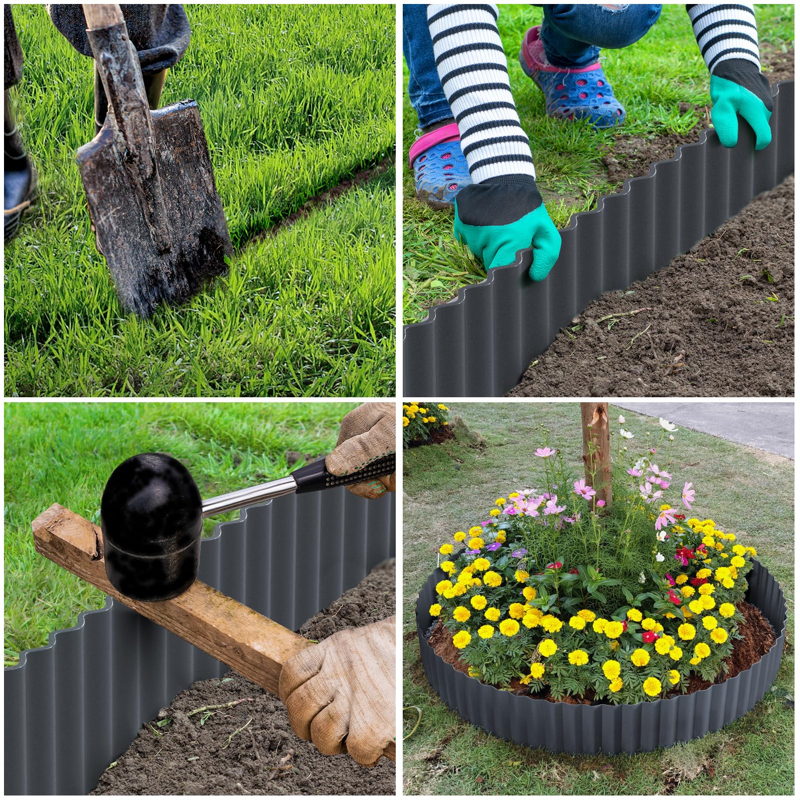 LAVEVE bordura instalada separando cama de flores del césped, mejora el orden