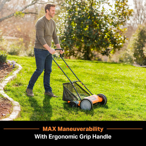 LawnMaster primer plano de las 5 cuchillas de acero que aseguran corte tipo tijera