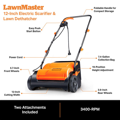 LawnMaster GV1212B asas plegadas, almacenamiento compacto y ordenado