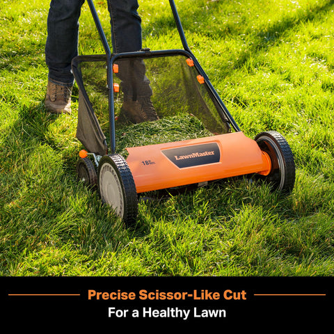 LawnMaster cortacésped en uso mostrando acabado uniforme y reducción de ruido