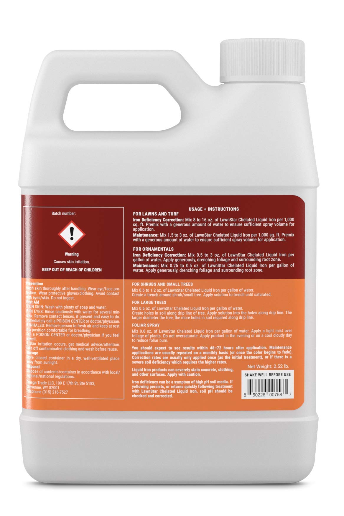 LawnStar etiqueta detallada con instrucciones y beneficios para uso seguro y efectivo