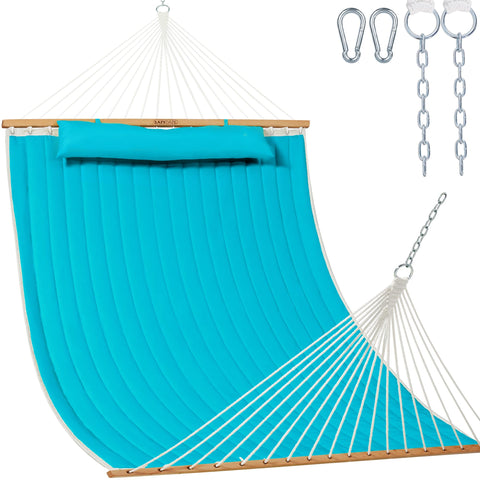 Lazy Daze hamaca doble frontal aqua mostrando espacio y confort