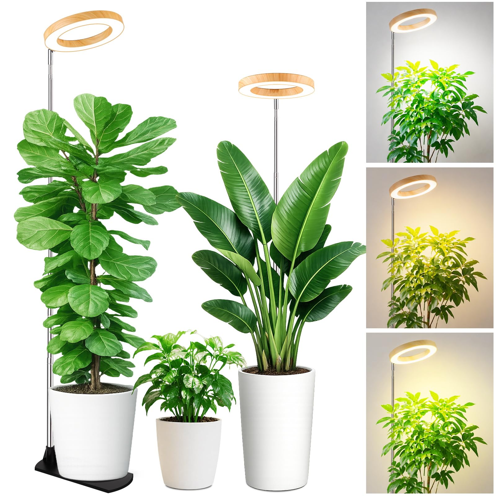 LBW vista frontal de la lámpara de cultivo con acabado bambú, aporta iluminación eficiente