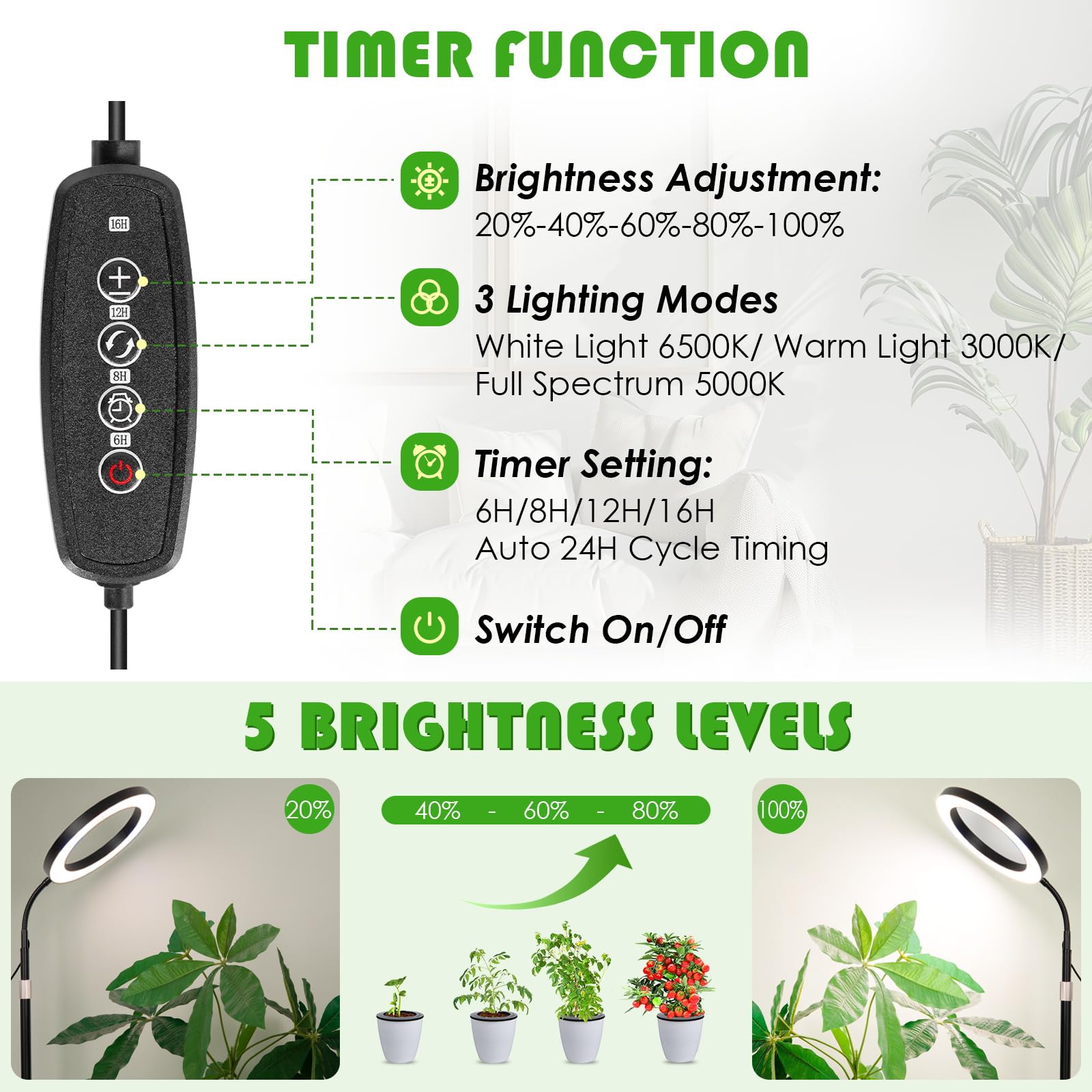 LBW en uso iluminando una monstera para crecimiento uniforme