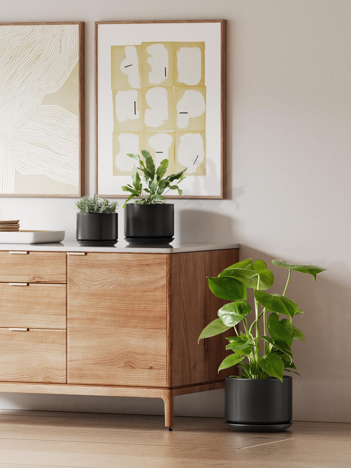 LE TAUCI maceta en sala decorativa protegiendo mesa y suelo