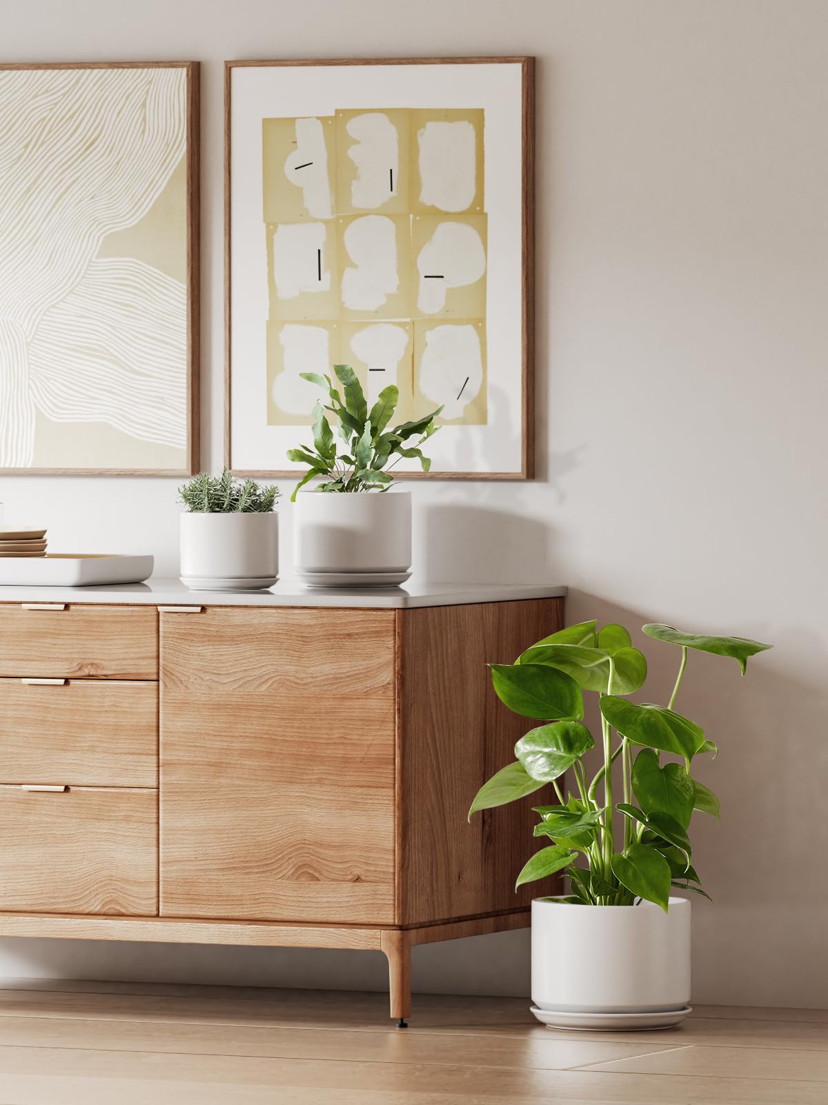 LE TAUCI maceta iluminada en salón mostrando integración decorativa