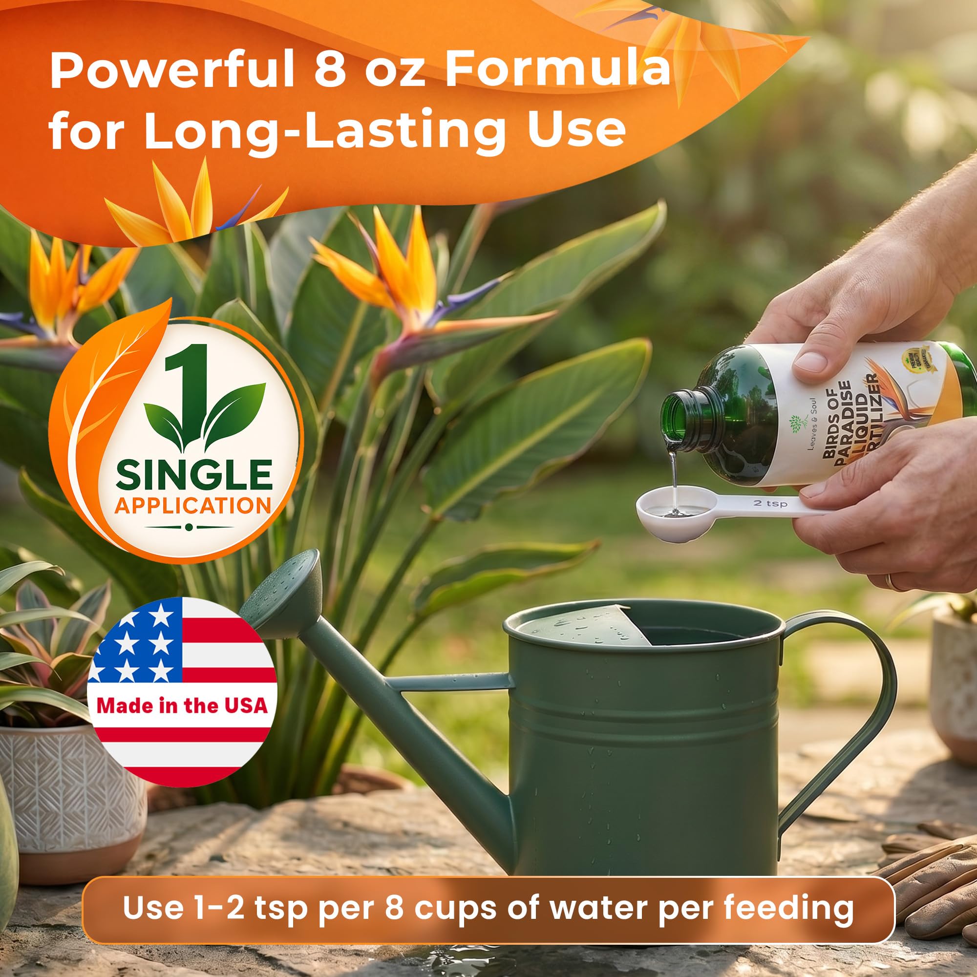 Leaves & Soul frasco de 8 oz junto a regla para comparar tamaño y capacidad
