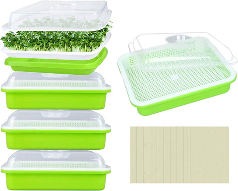 Legigo bandeja frontal del pack mostrando diseño apilable y cubierta transparente para cultivos rápidos