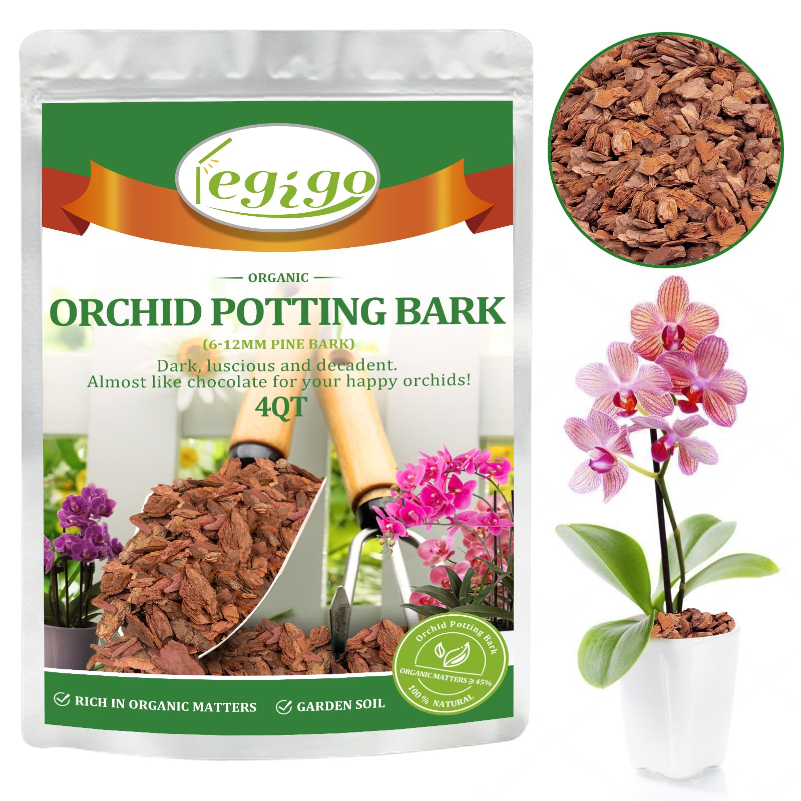 Legigo varias macetas con orquídeas y corteza, beneficio: solución para epífitas
